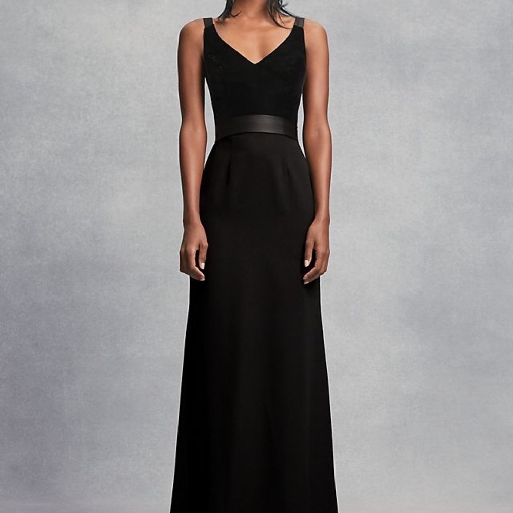 Crepe and Velvet Bridesmaid Dress with Open Back